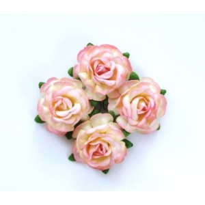 Цветы чайной розы, 4 шт, диам 4 см, розово-желтые SCB 291810